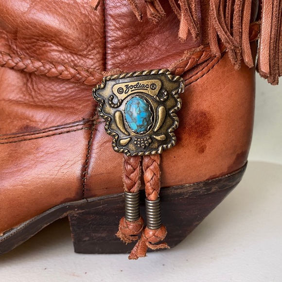 Vintage Z Line by Zodiac Western Fringe Boot Marla Low Shaft W 7.5 Brown Leather - Picture 3 of 13